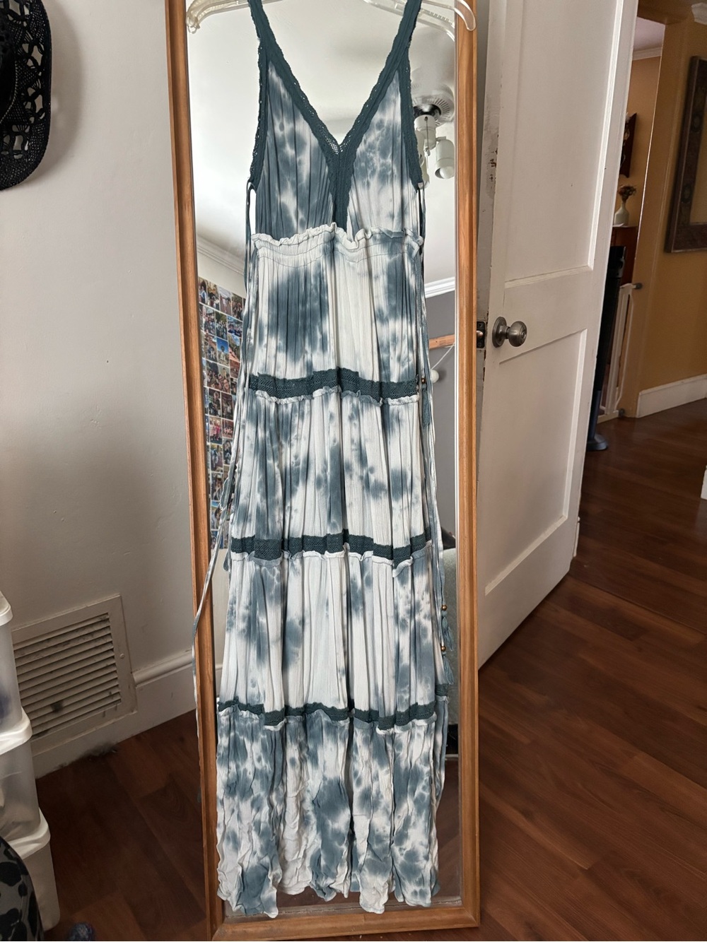 Rue21 Blue and White Tie-Dye Lace-Trim Maxi Dress